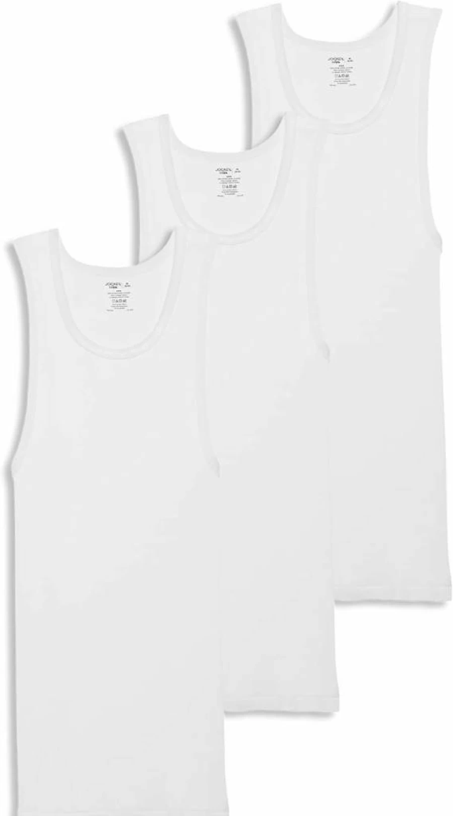 Jockey Men's 100% Cotton Tall A-Shirt Tank Undershirt 3-Pack - Breathable Comfort Fit White Crewneck Sleeveless