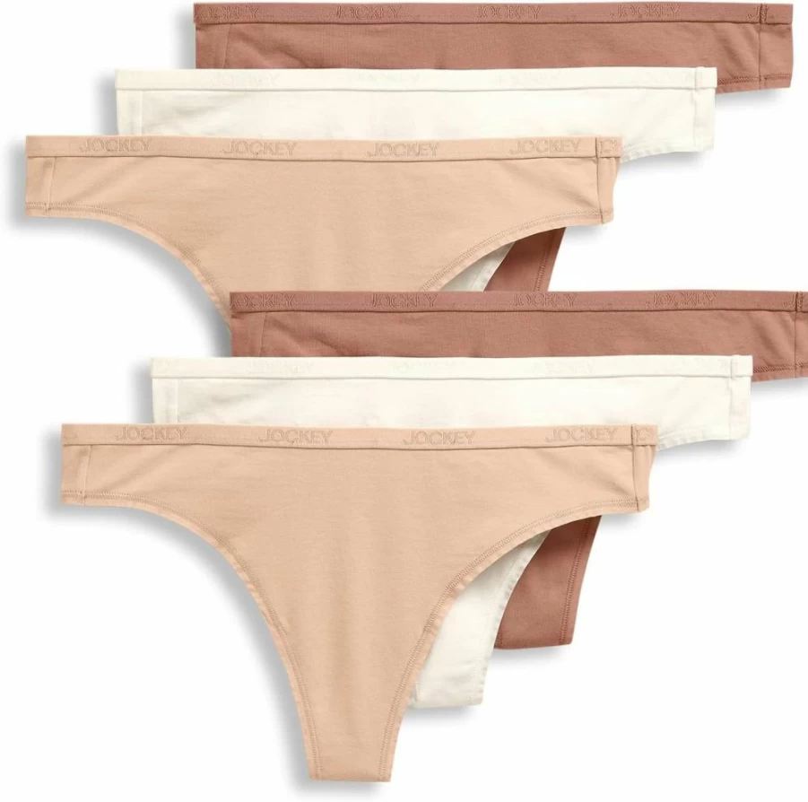 Jockey Women's Organic Cotton Thong Underwear 6-Pack - Soft Stretch Comfort with Logo Design