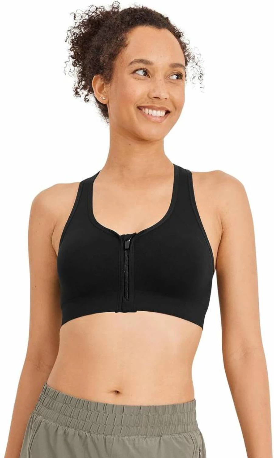 Jockey Women's Zip Front Sports Bra - Seamless Mid Impact Support for Active Wear