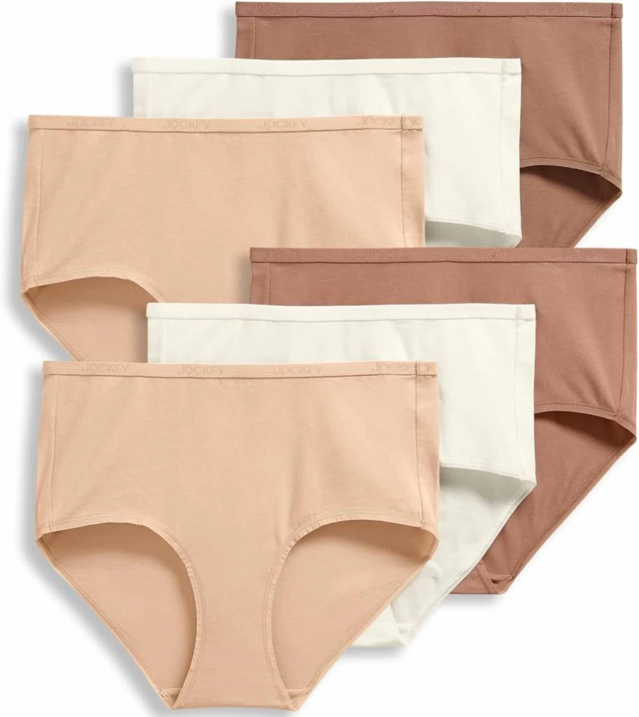 Jockey Women's Organic Cotton Modern Brief Underwear 6-Pack - Comfortable Stretch Logo Design