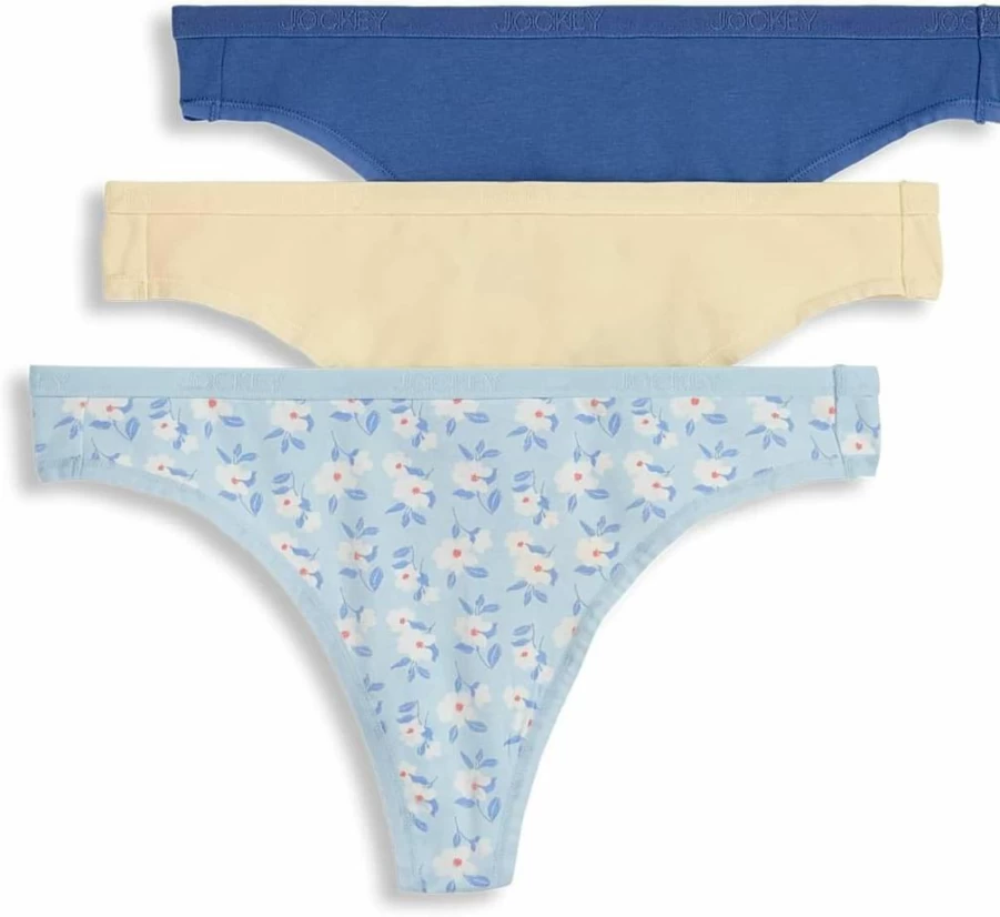 Jockey Women's Organic Cotton Thong Underwear 3-Pack - Soft Stretch Comfort Logo Design