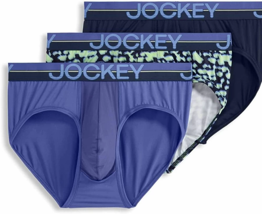 Jockey Men's Cool Comfort Microfiber Stretch Brief Underwear - 3 Pack (XL) - Breathable & Soft Boxer Briefs in Navy & Blue Tones