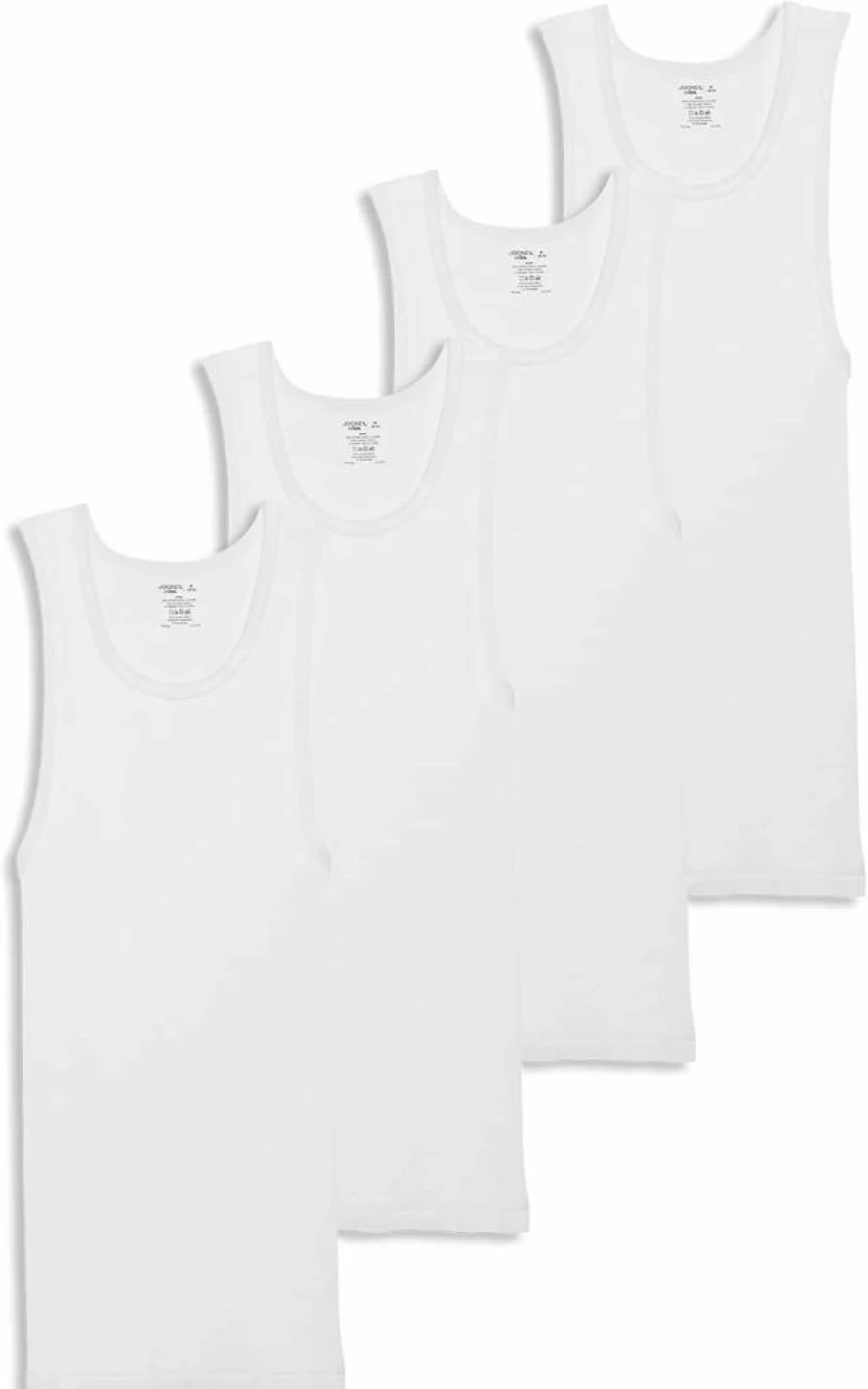 Jockey Men's 100% Cotton A-Shirt Tank Top Undershirt 4-Pack - Breathable Comfort Fit White Crewneck