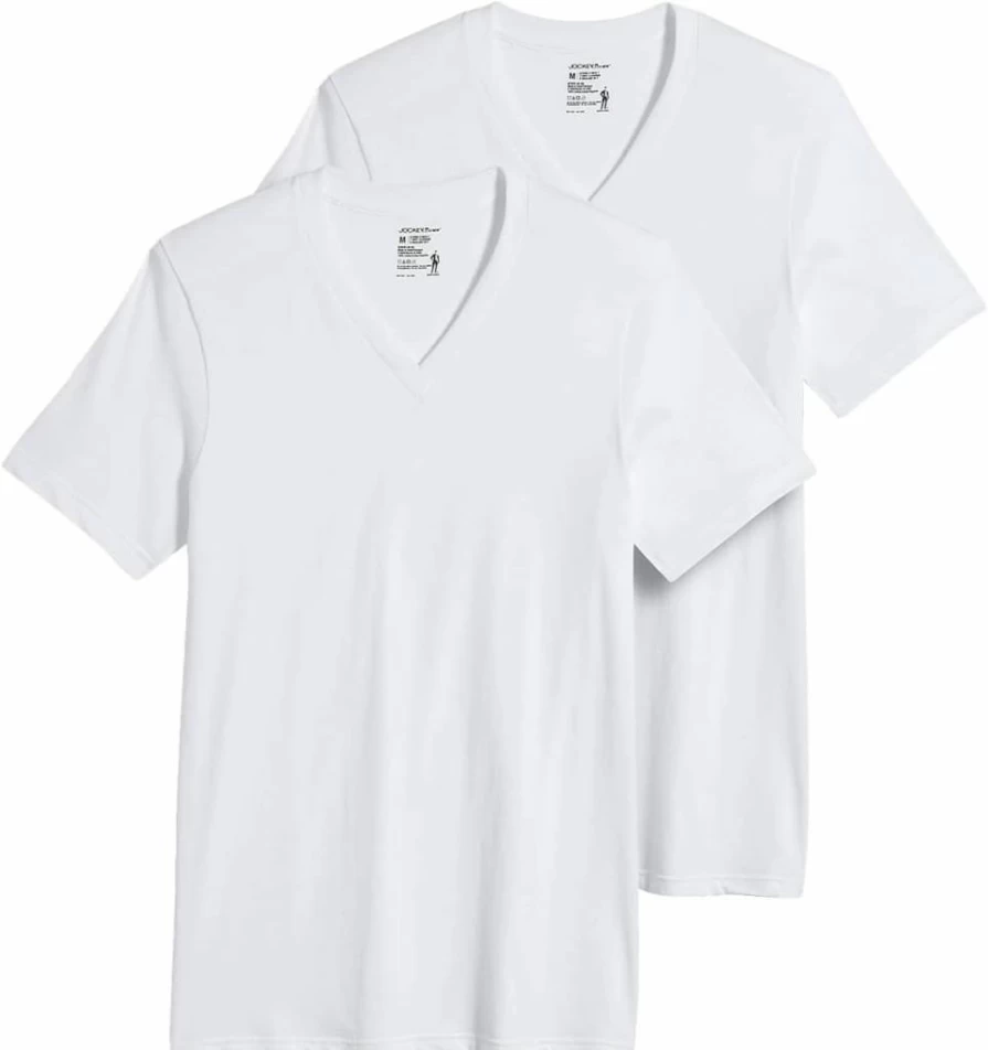 Jockey Men's Classic V-Neck Undershirt 2-Pack - Big & Tall Comfort Fit Cotton Crewneck Tees