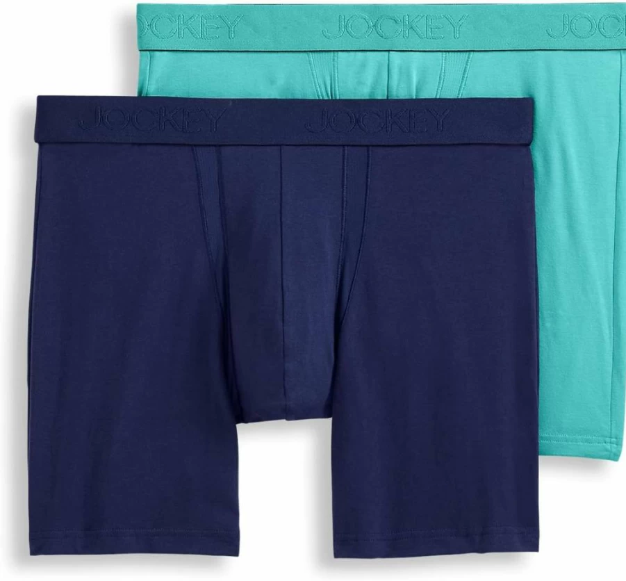 Jockey Men's Cotton Stretch Boxer Briefs - Anti-Chafe Pouch, 6-Inch Leg, 2-Pack