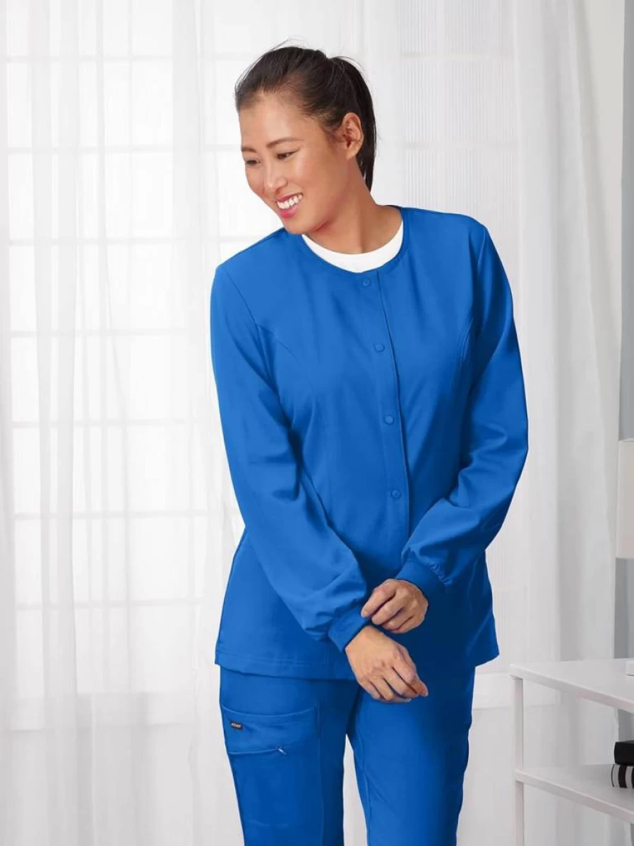 Jockey Women's Snap Front Scrub Jacket - Classic Round Neck Nursing Uniform Top