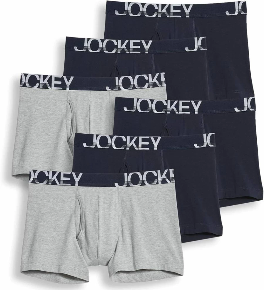 Jockey Men's ActiveStretch 4-Inch Boxer Briefs 6-Pack - Moisture-Wicking Underwear for Comfort & Support