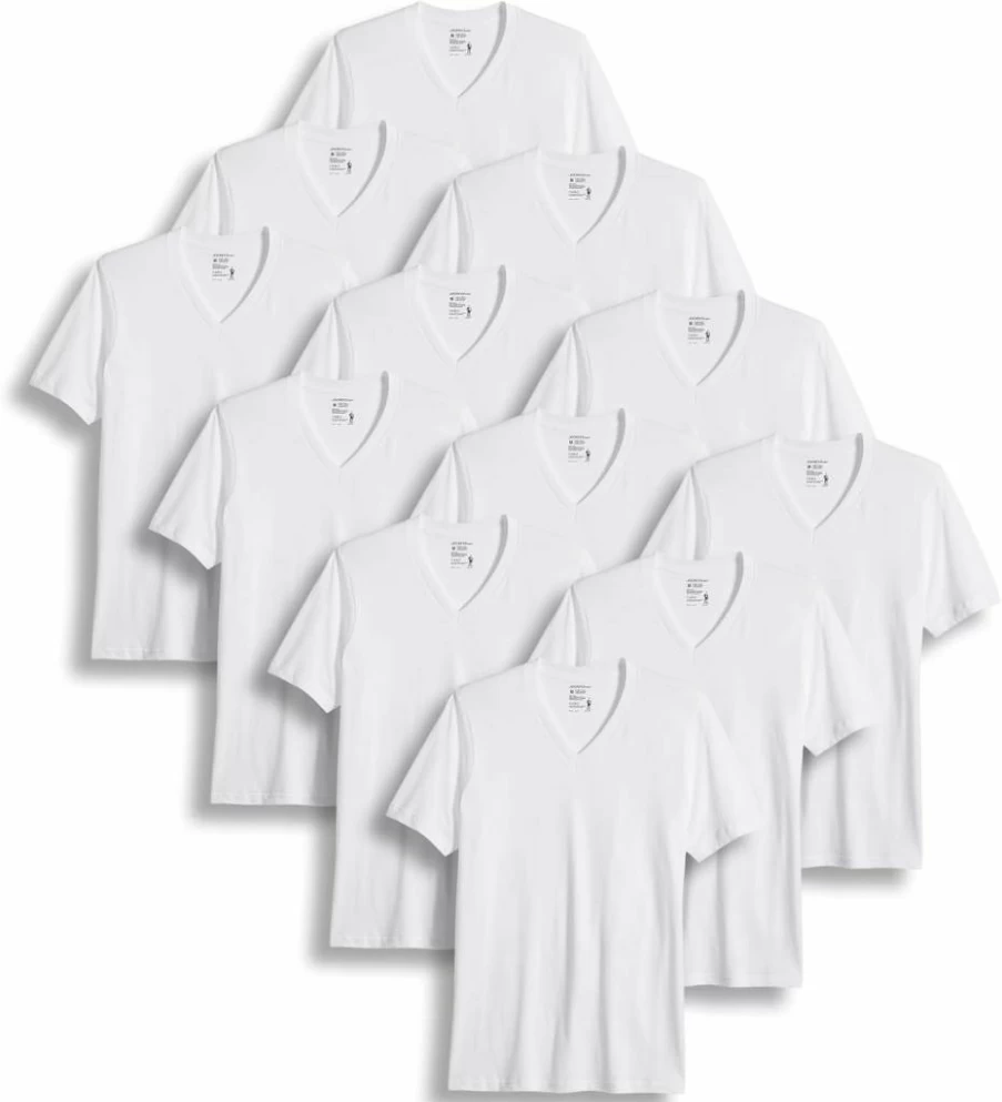 Jockey Men's Big & Tall V-Neck Undershirts 12-Pack - Classic Comfort Fit Cotton Crewneck Undertops