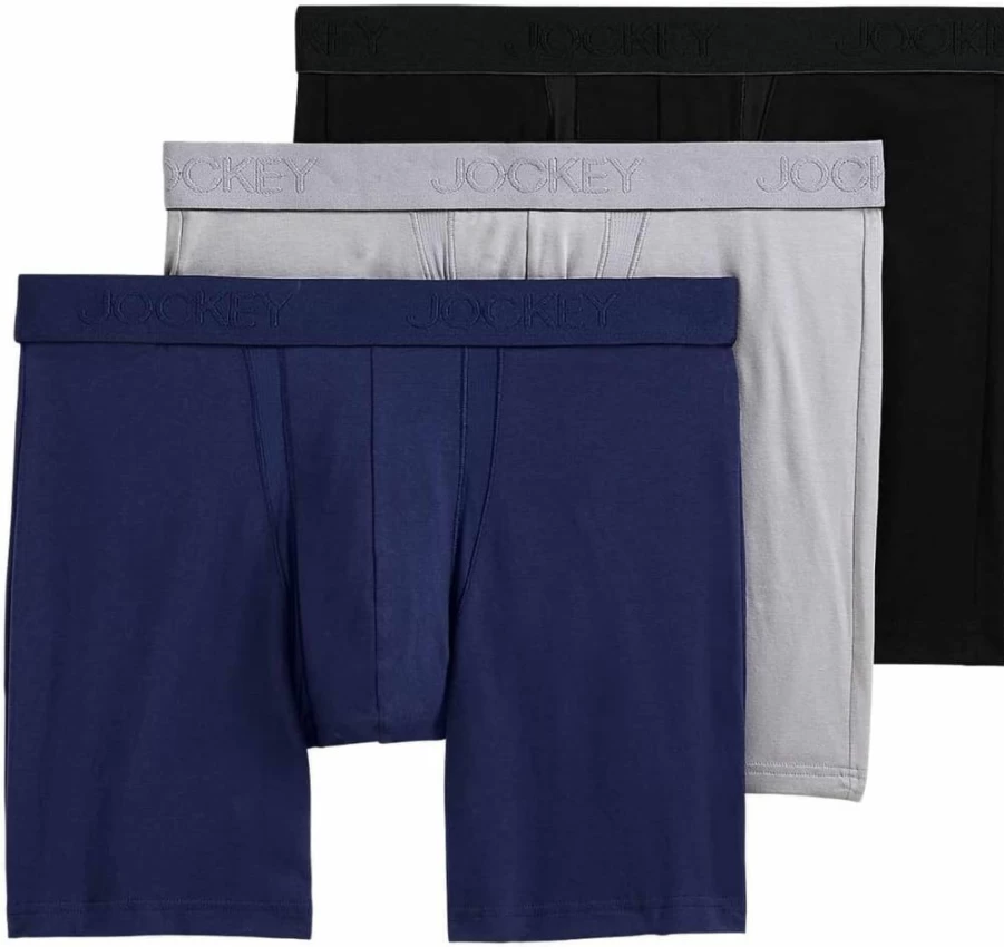 Jockey Men's Cotton Stretch Boxer Briefs - 3 Pack, Chafe-Proof Pouch, 6" Inseam, Comfort Underwear