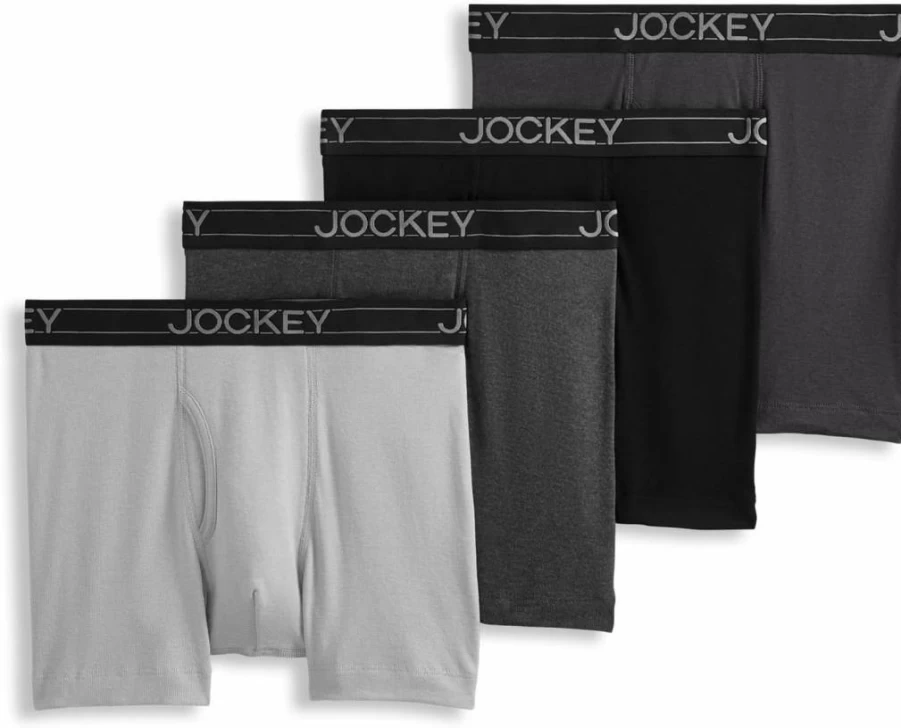 Jockey Men's Cotton Blend 5-Inch Boxer Brief Underwear - 4-Pack Comfortable Lightweight Breathable