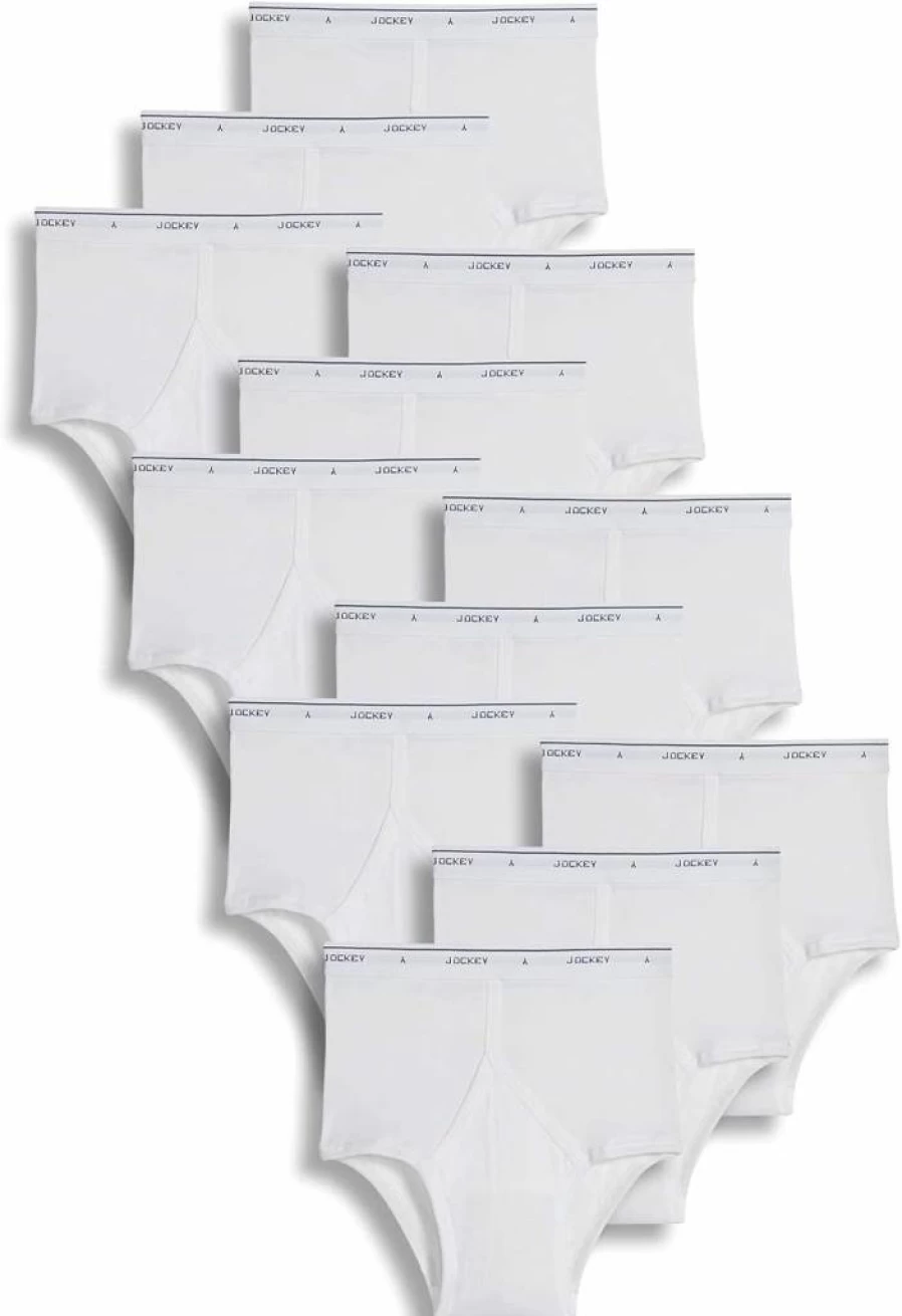 Jockey Men's Cotton Classic Full Rise Brief Underwear - 12 Pack Multipack, Comfort Fit, Breathable Fabric