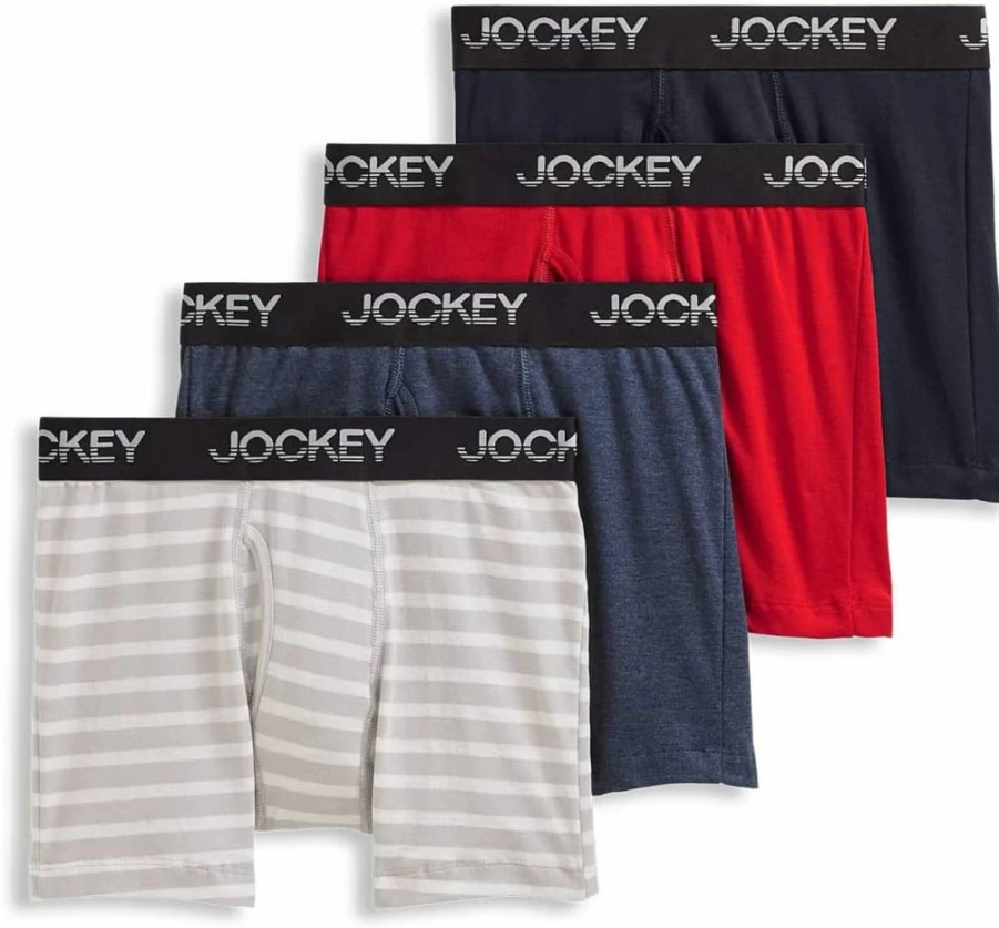 Jockey Boys' Cotton Blend Boxer Briefs 4-Pack - Soft Comfort Underwear for Kids