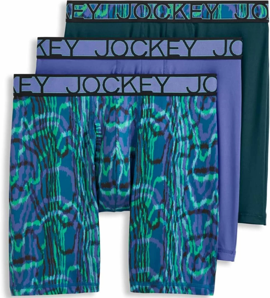 Jockey Men's Active Microfiber Boxer Briefs 9-Inch Long Leg - 3 Pack Comfort Underwear